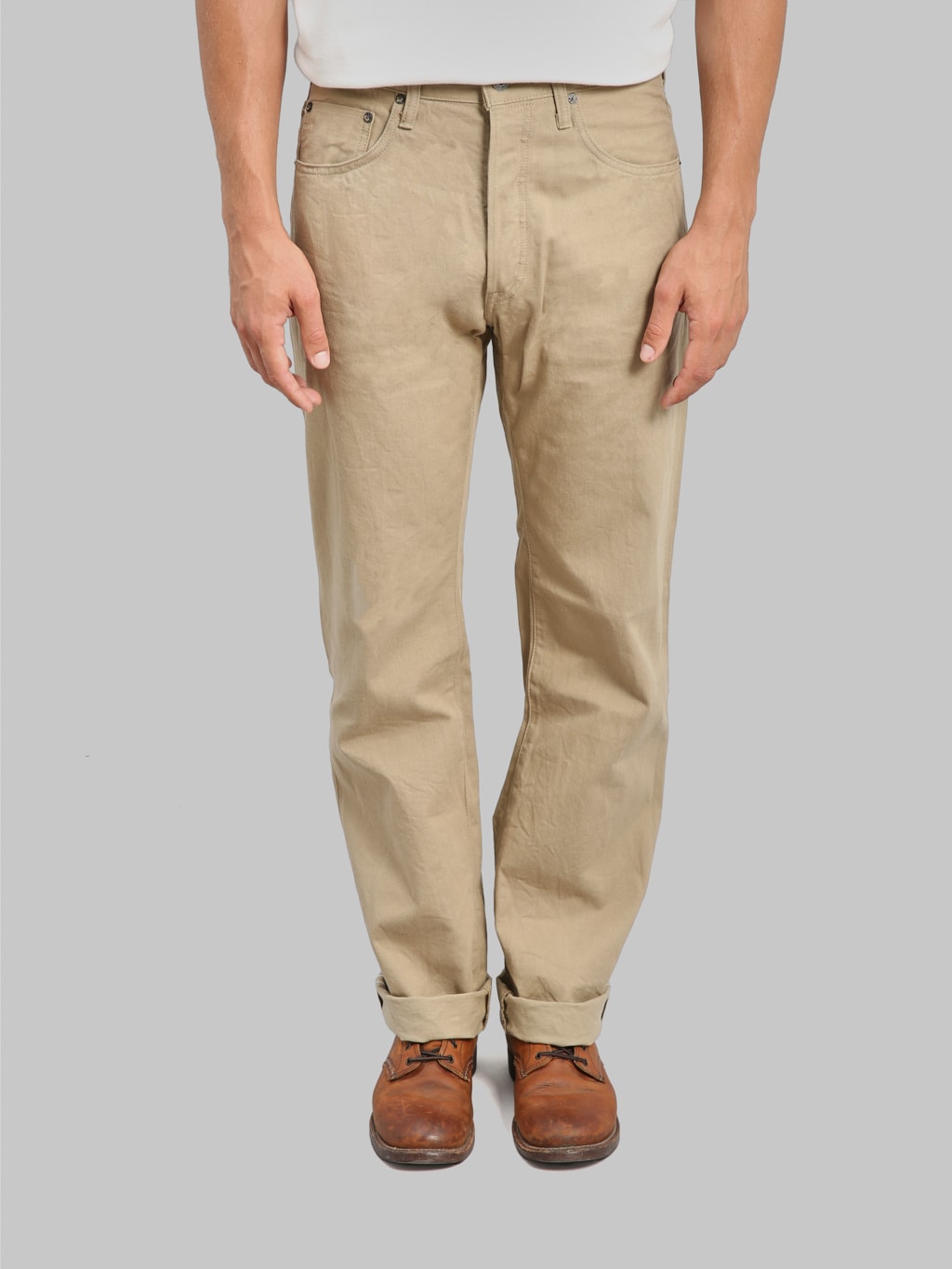 ONI 266SVC KHB 8oz Selvedge Chino Trouser Khaki Beige front fit