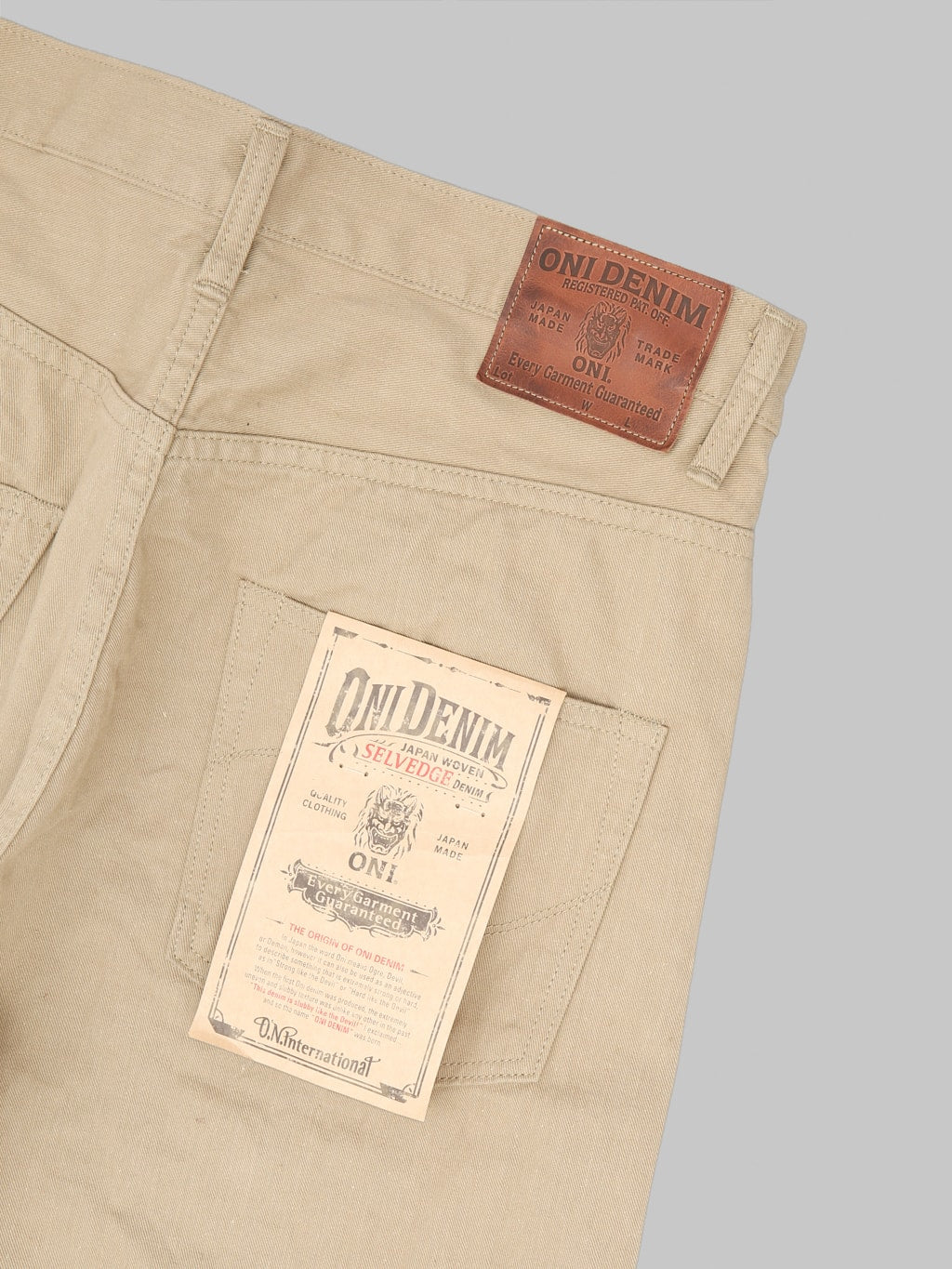 ONI 266SVC KHB 8oz Selvedge Chino Trouser Khaki Beige pocket flasher
