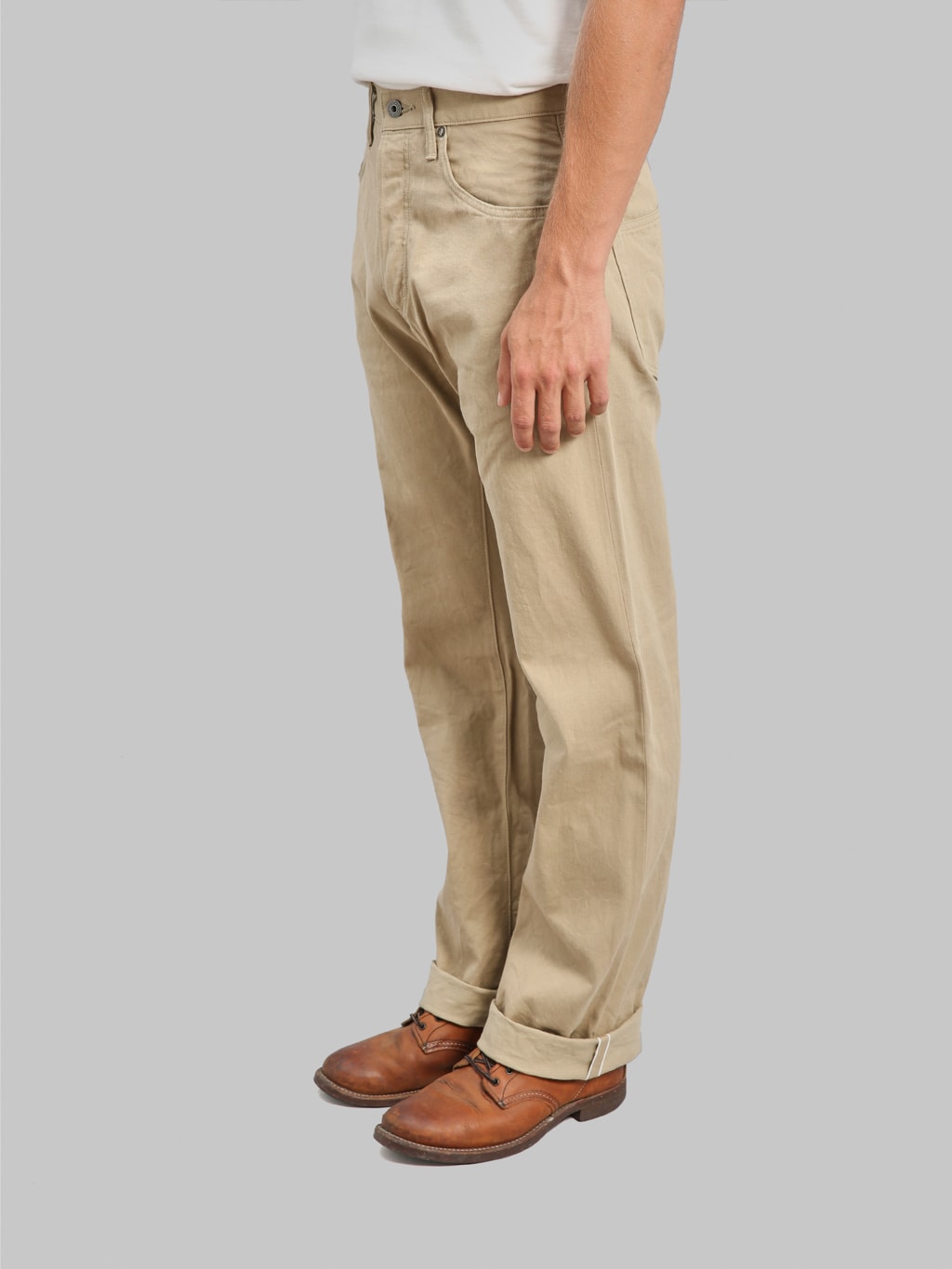 ONI 266SVC KHB 8oz Selvedge Chino Trouser Khaki Beige side fit