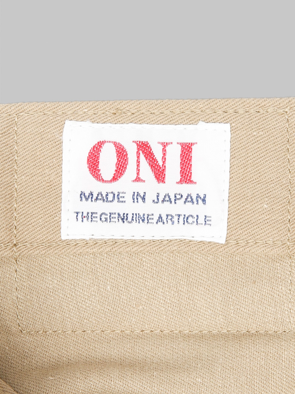 ONI 266SVC KHB 8oz Selvedge Chino Trouser Khaki Beige interior tag