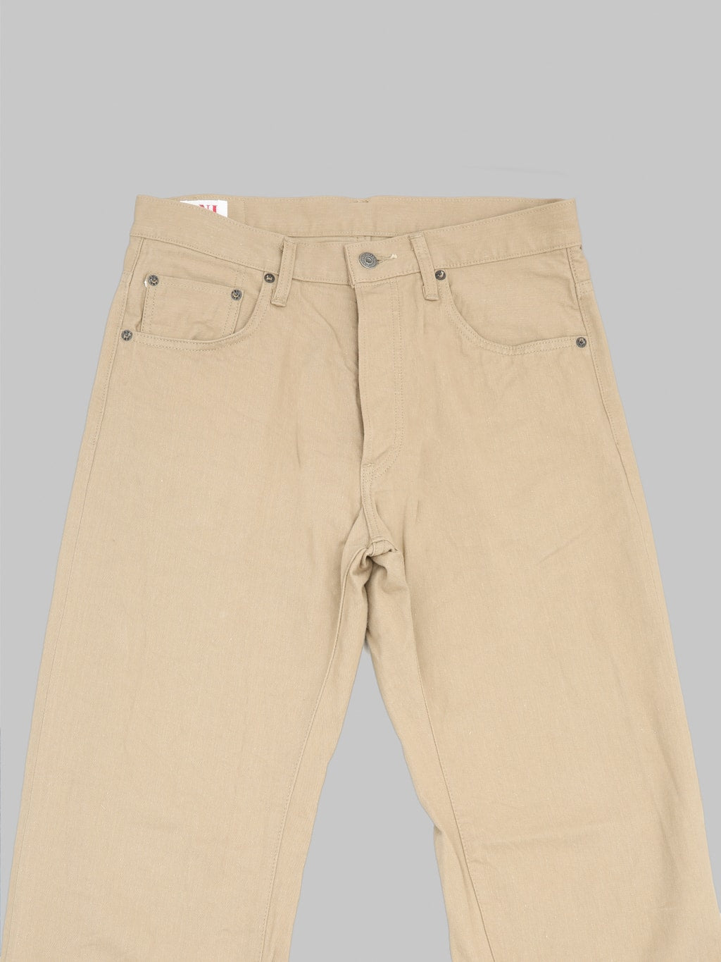 ONI 266SVC KHB 8oz Selvedge Chino Trouser Khaki Beige front details