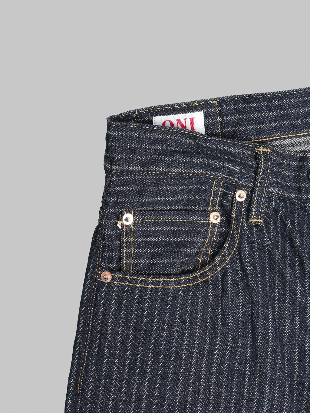ONI Denim 266HJS 12oz Jacquard Striped Relax Straight Jeans coin pocket