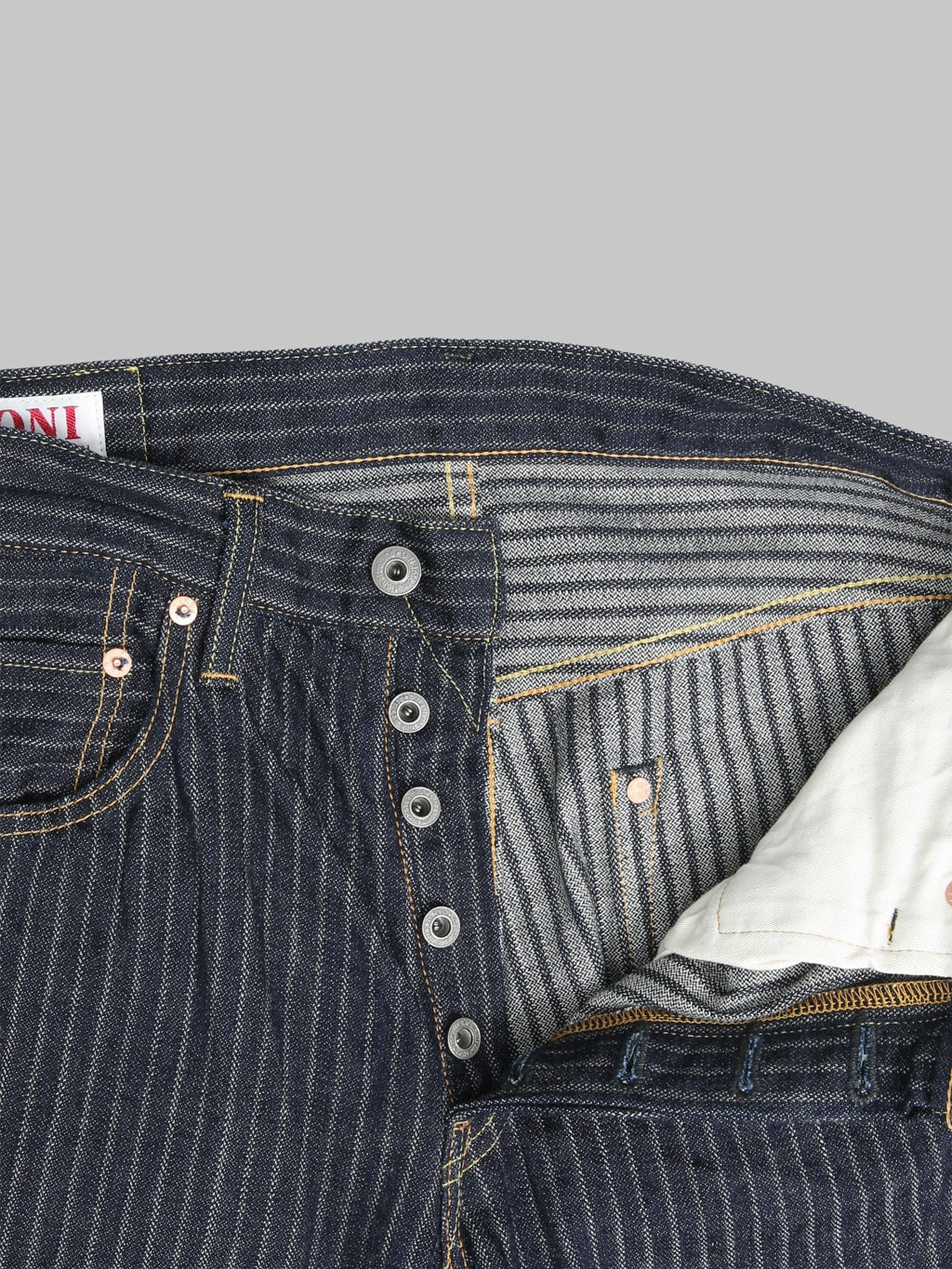 ONI Denim 266HJS 12oz Jacquard Striped Relax Straight Jeans interior fabric