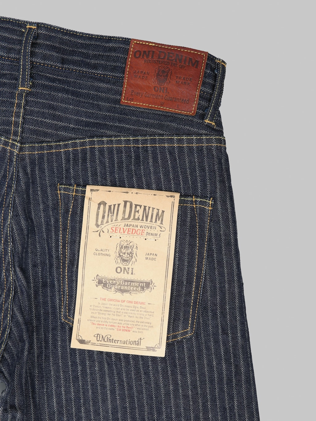 ONI Denim 266HJS 12oz Jacquard Striped Relax Straight Jeans pocket flasher