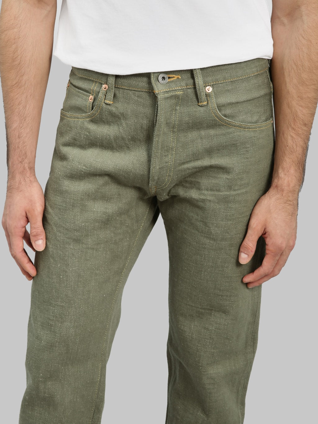 ONI Denim 270 OLD18 Olive Denim 18oz Neat Straight Jeans inseam