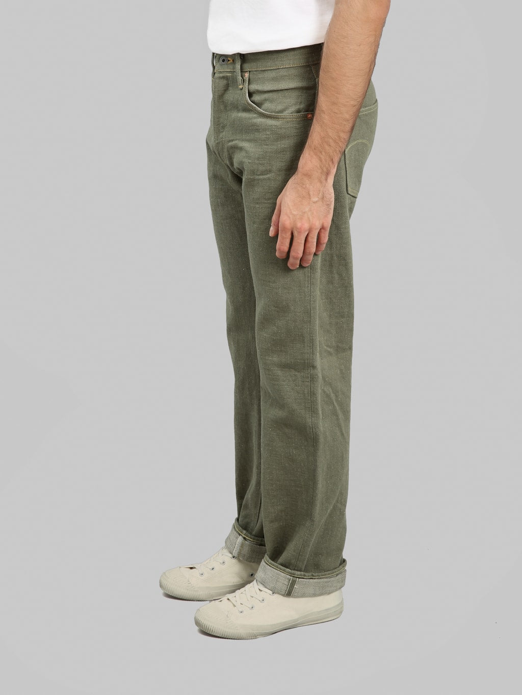 ONI Denim 270 OLD18 Olive Denim 18oz Neat Straight Jeans side