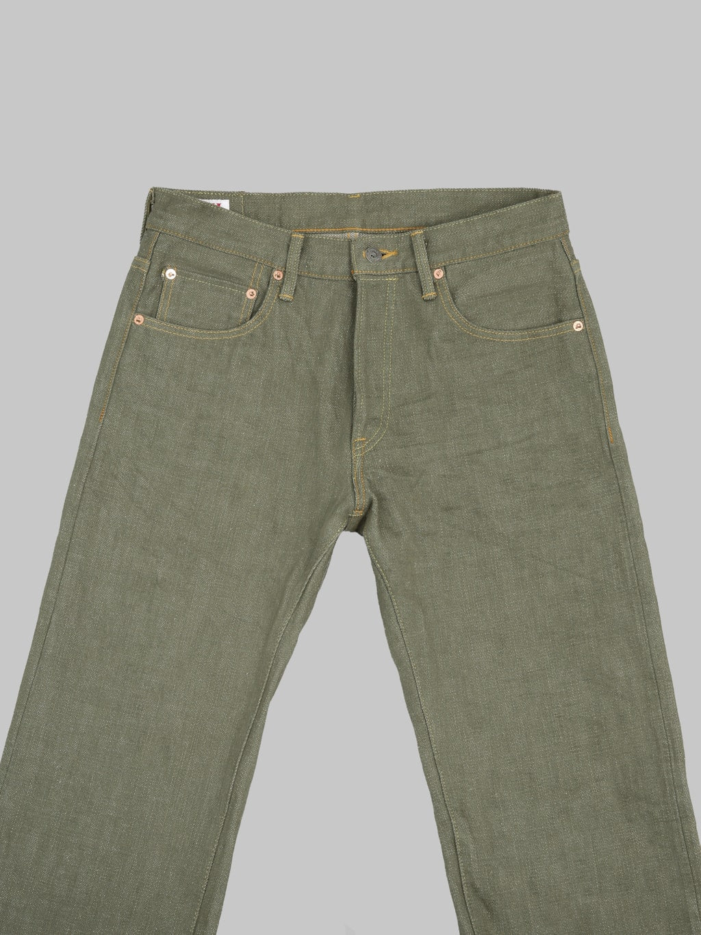 ONI Denim 270 OLD18 Olive Denim 18oz Neat Straight Jeans waist