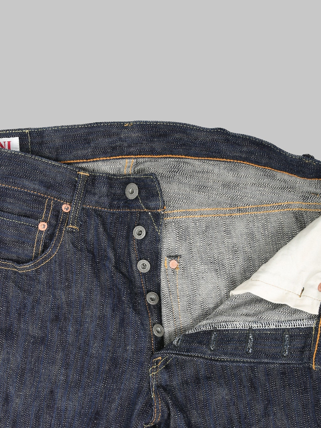 ONI Denim 270 Kase 16oz Natural Indigo Regular Straight Jeans donut buttons