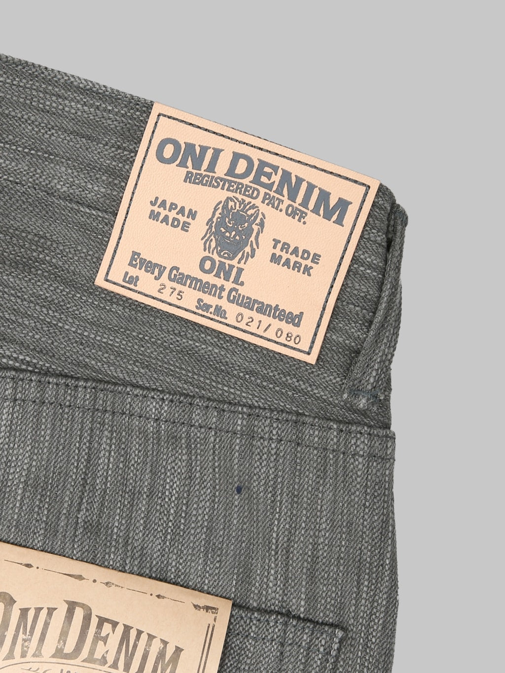 ONI Denim 275 20oz Awa Sumi Regular Straight Jeans leather patch