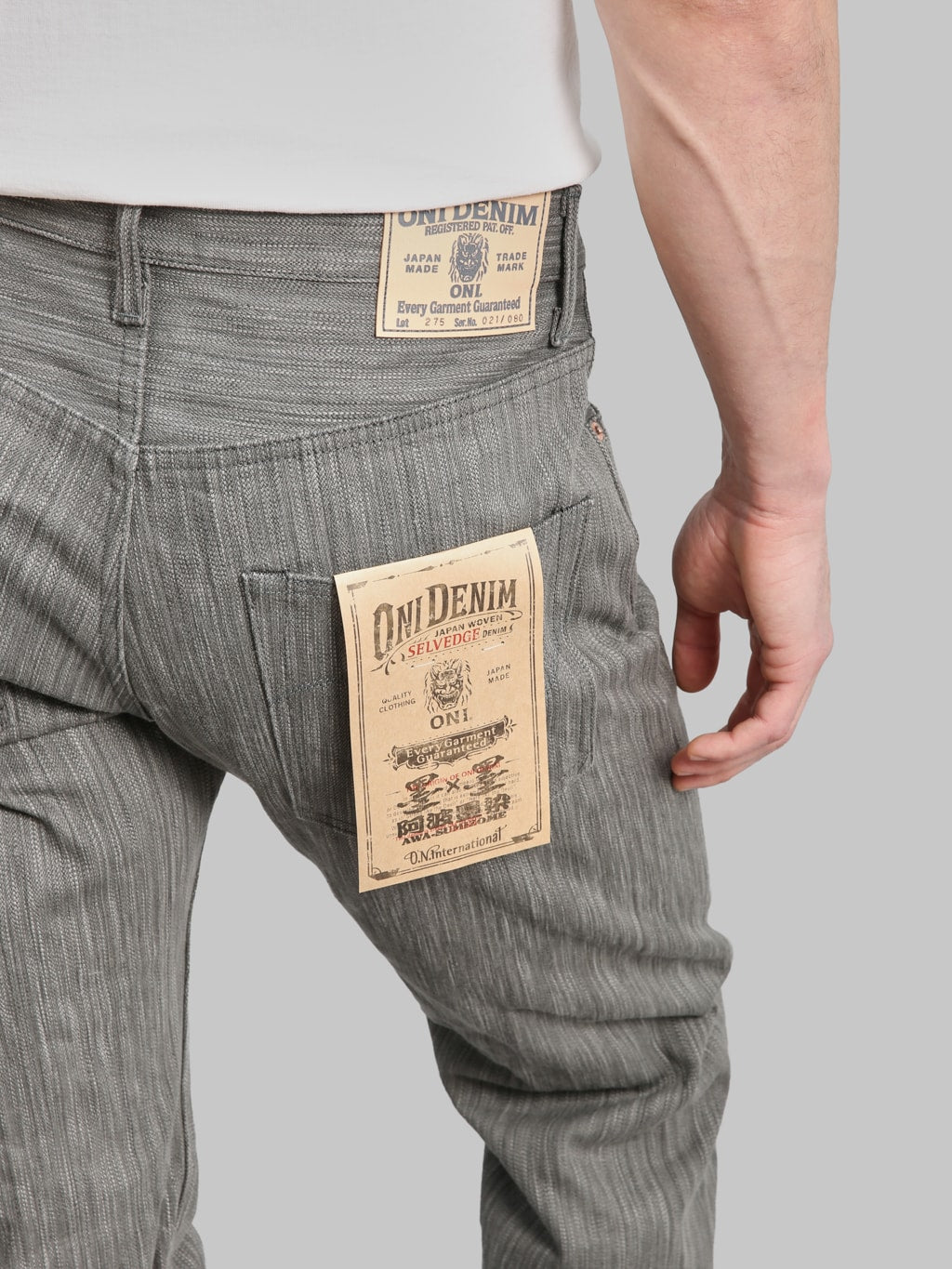 ONI Denim 275 20oz Awa Sumi Regular Straight Jeans back pocket