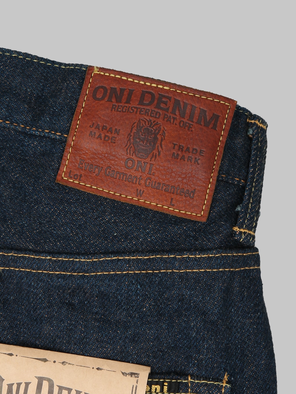 ONI Denim 288ZRLBR Secret Denim Brown Weft Straight Jeans leather patch