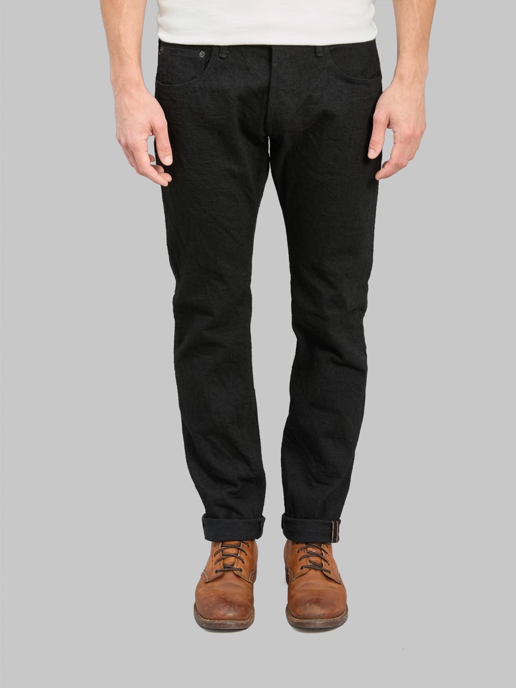 ONI Denim CCD Black x Black Kabuki Relaxed Tapered Jeans front fit