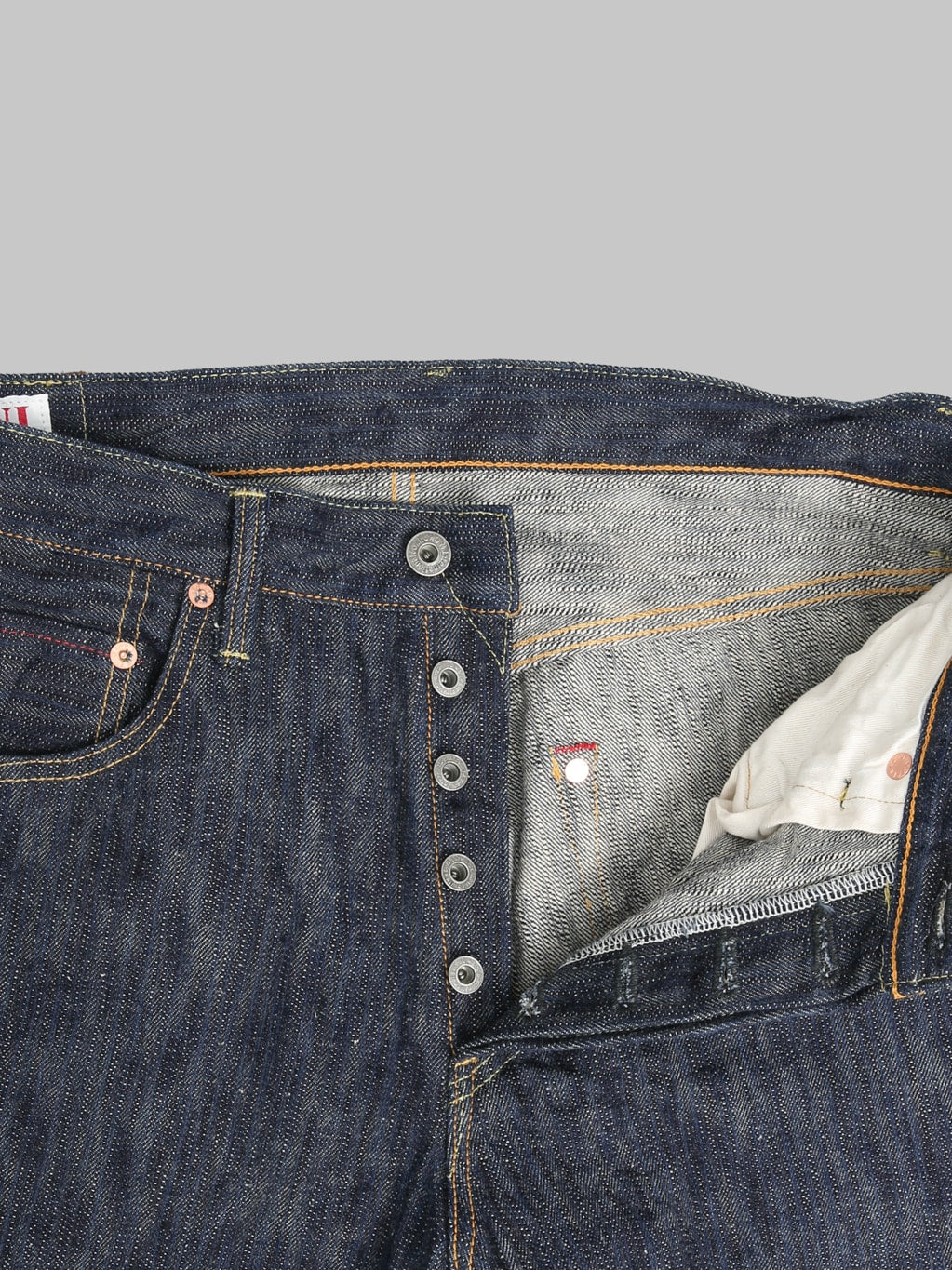 ONI 822 Kase 16oz Natural Indigo Super Wide Tapered Jeans donut buttons