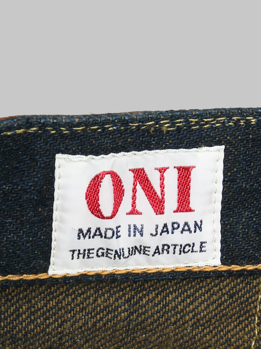 ONI Denim 822ZROLV Secret Denim Olive Weft Wide Tapered tag