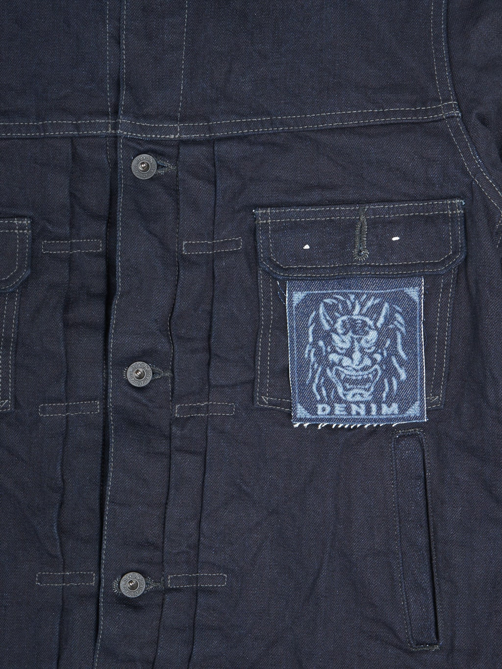 oni black weft 14oz type 2 denim jacket chest details