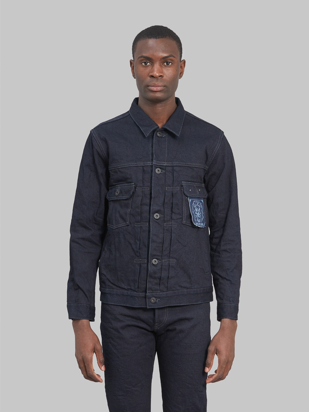 oni black weft 14oz type 2 denim jacket front fit
