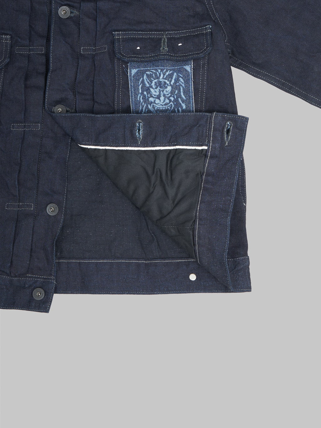 oni black weft 14oz type 2 denim jacket interior