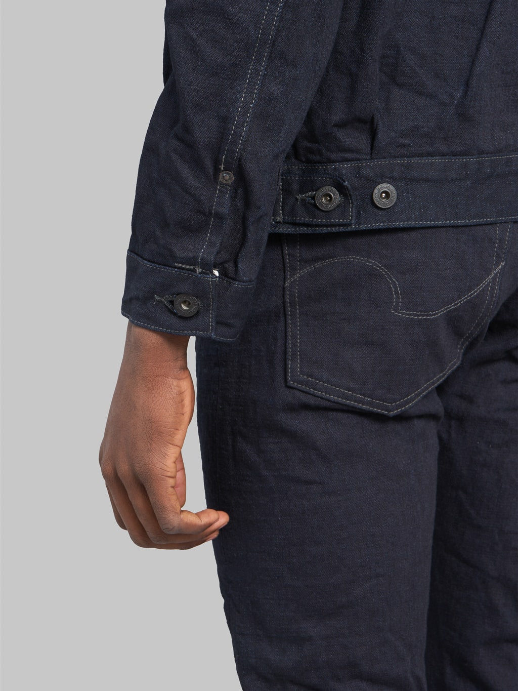 oni black weft 14oz type 2 denim jacket sleeve