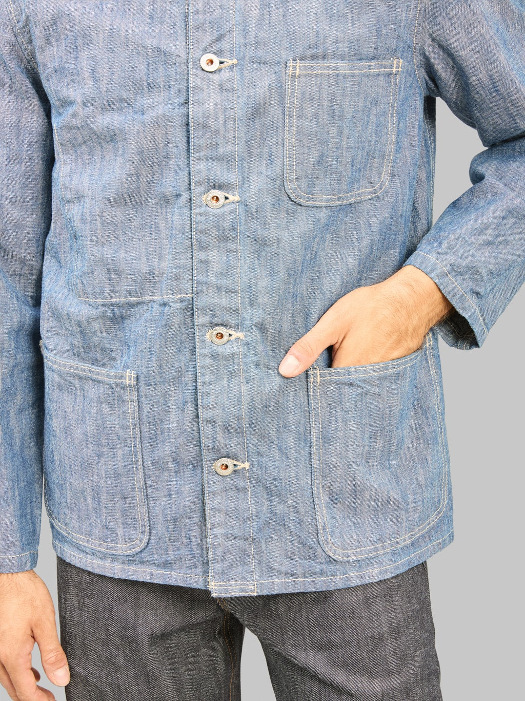 ONI Denim 03501 SHVCH 13oz Super Heavy Chambray Coverall front pocket