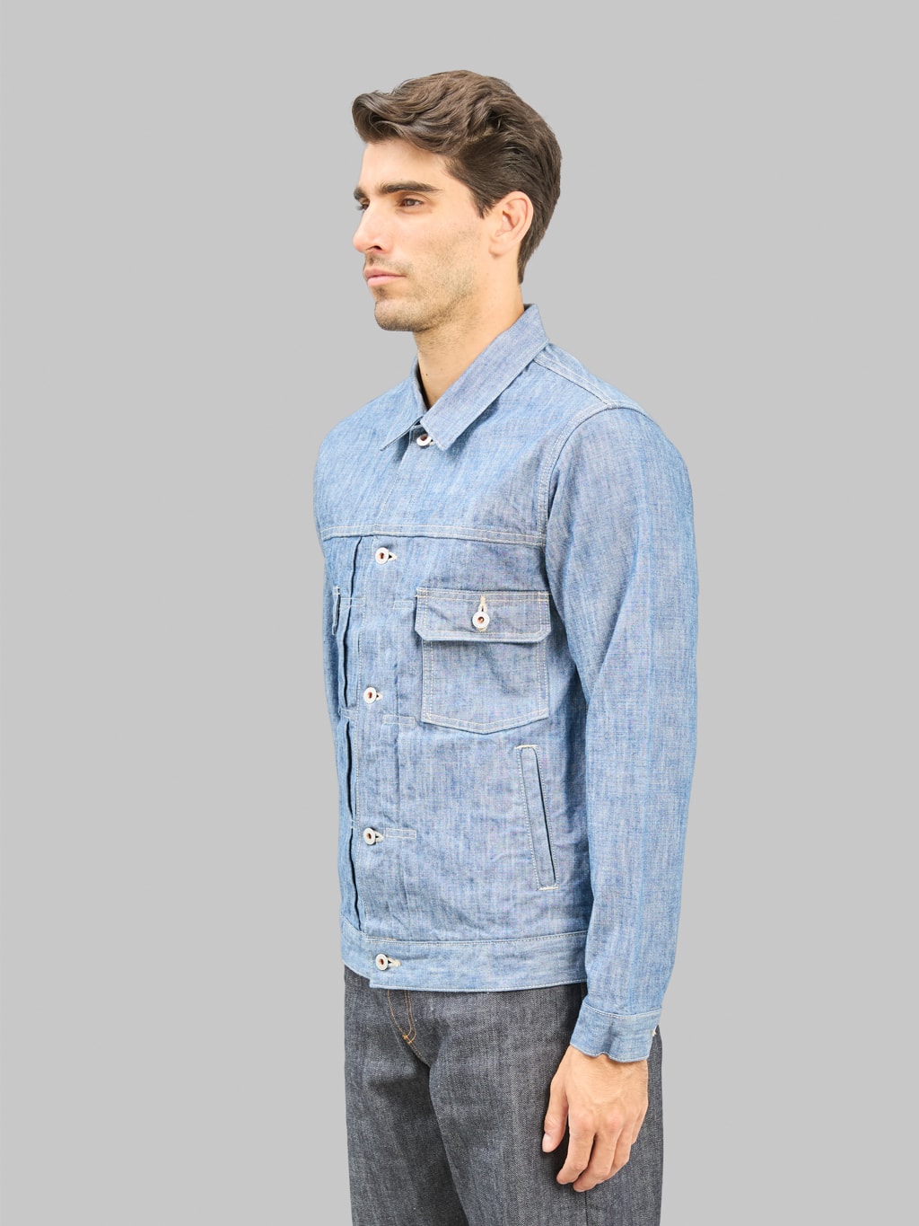 ONI Denim 02516P 13oz Super Heavy Chambray Type 2 Jacket side fit