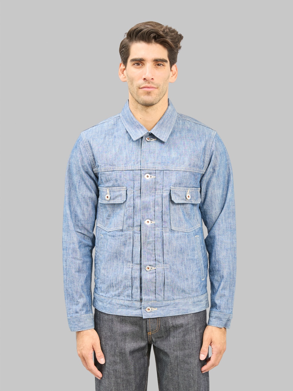 ONI Denim 02516P 13oz Super Heavy Chambray Type 2 Jacket front fit