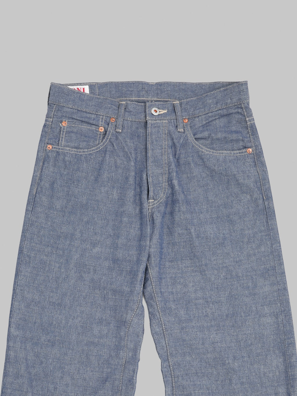 ONI Denim 200 HCSV Selvedge Chambray 8oz Wide Straight Jeans front details