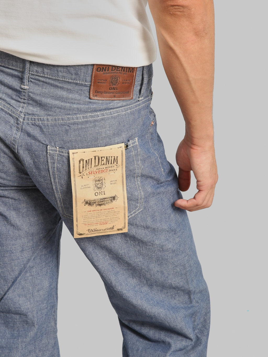 ONI Denim 200 HCSV Selvedge Chambray 8oz Wide Straight Jeans back pocket