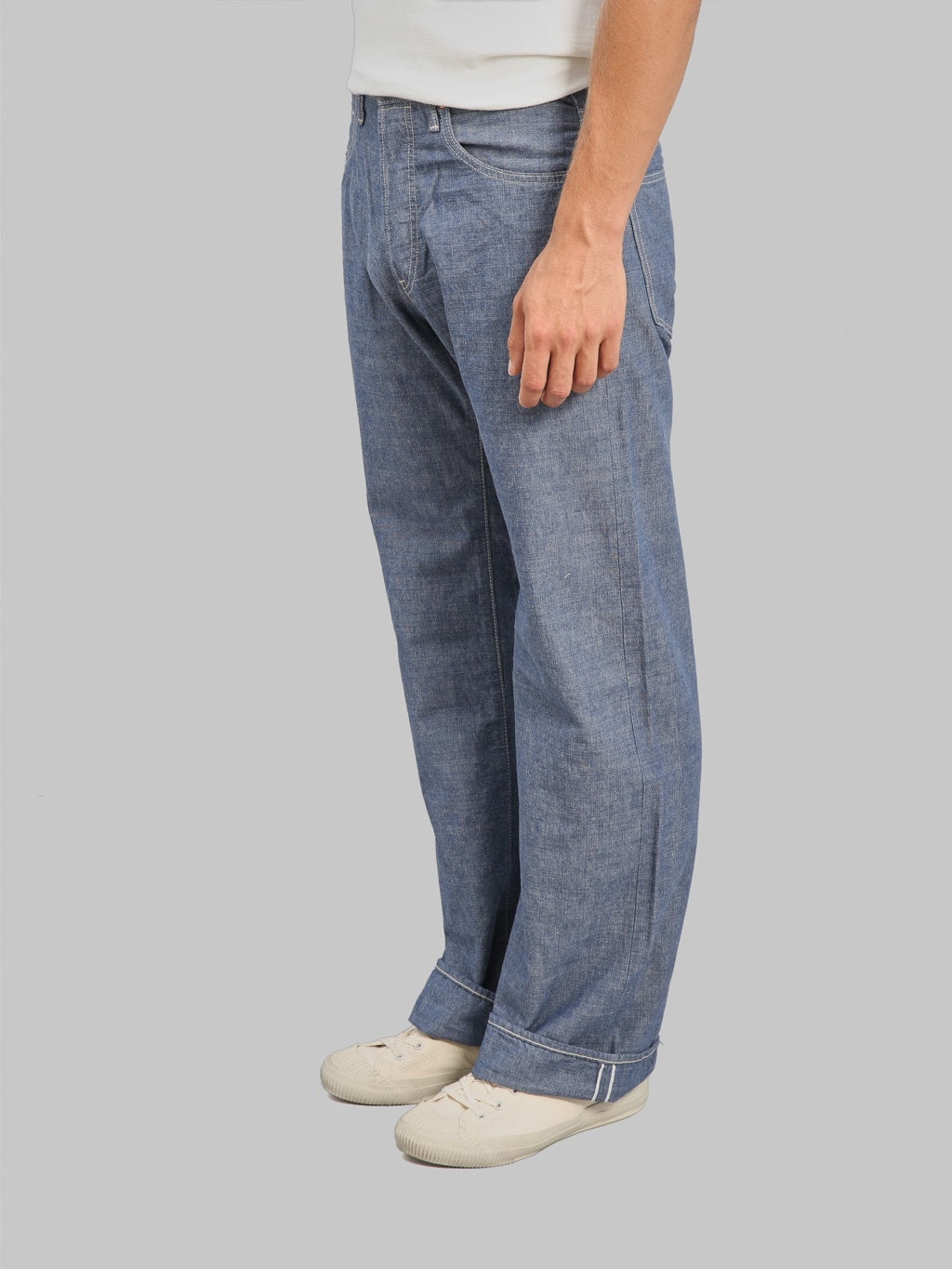 ONI Denim 200 HCSV Selvedge Chambray 8oz Wide Straight Jeans side fit