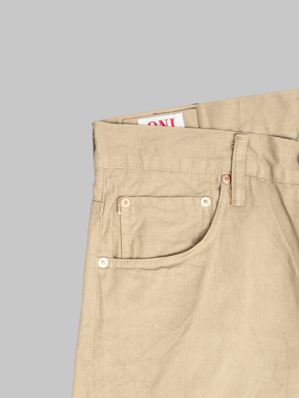 ONI Denim 271-SVCKB Just Right Straight Selvedge Chino Cloth Khaki Beige Jeans