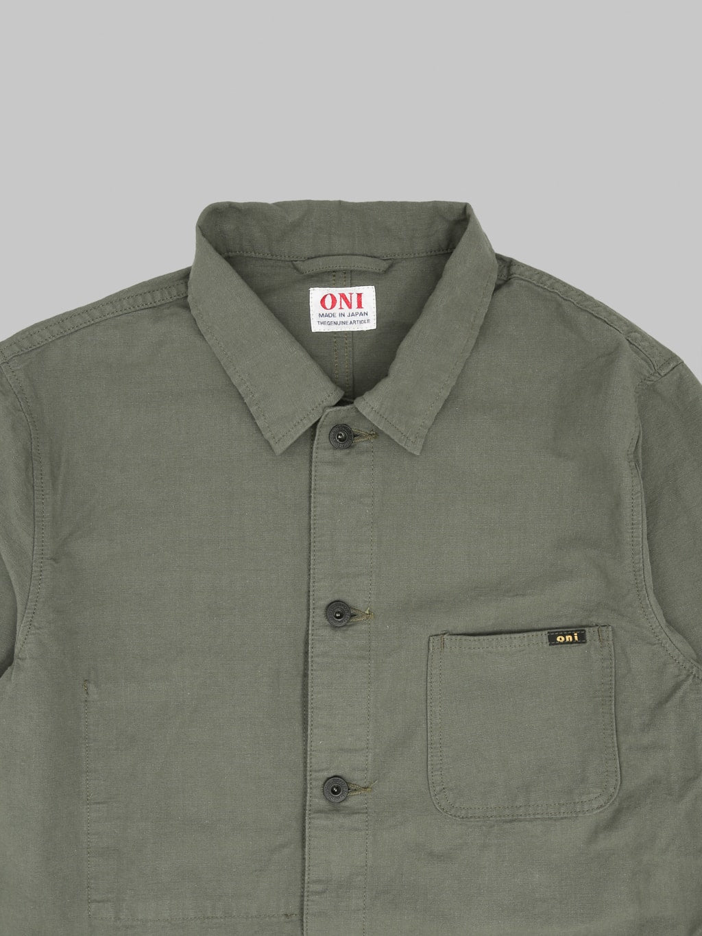 ONI Denim 03500 8GG Beta Chambray Green Gray 8oz Coverall collar