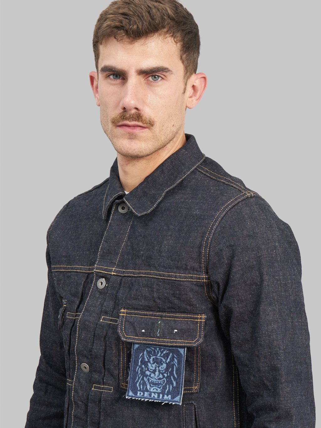 oni denim indigo beige 14oz type 2 jacket chest