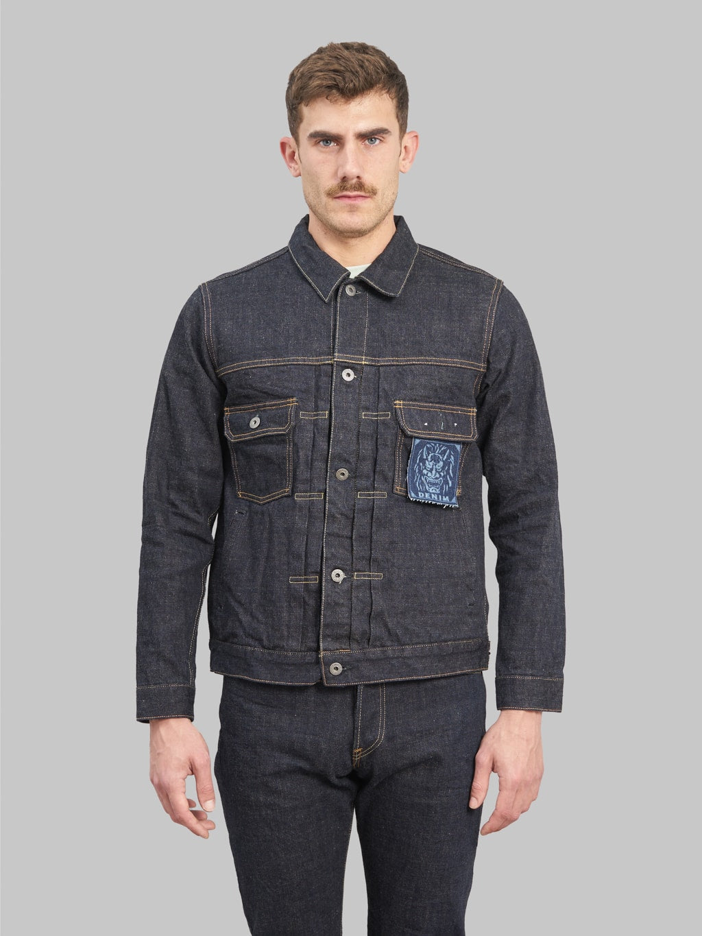 oni denim indigo beige 14oz type 2 jacket front fit