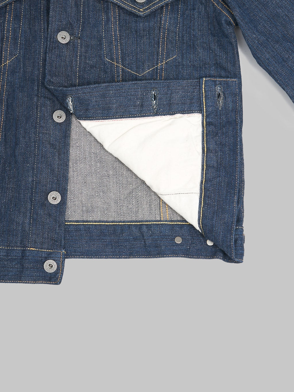 oni denim kiwami 16oz natural indigo type III jacket interior