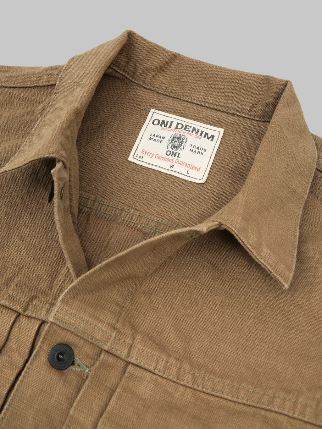 ONI Denim 01507L HOXBRK 13oz Type Ⅰ Jacket Brown Khaki label tag