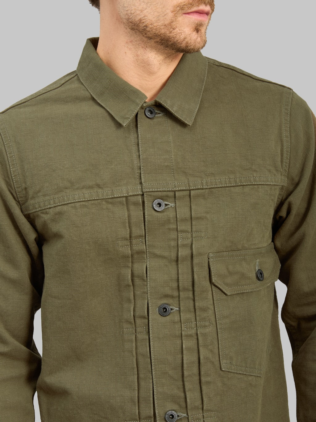 ONI Denim 01507L HOXOLB 13oz Jacket Olive Brown chest buttons