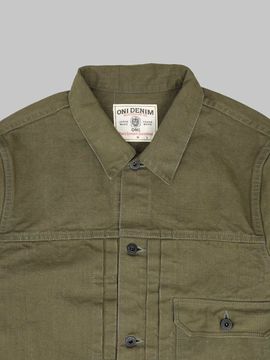 ONI Denim 01507L HOXOLB 13oz Jacket Olive Brown collar