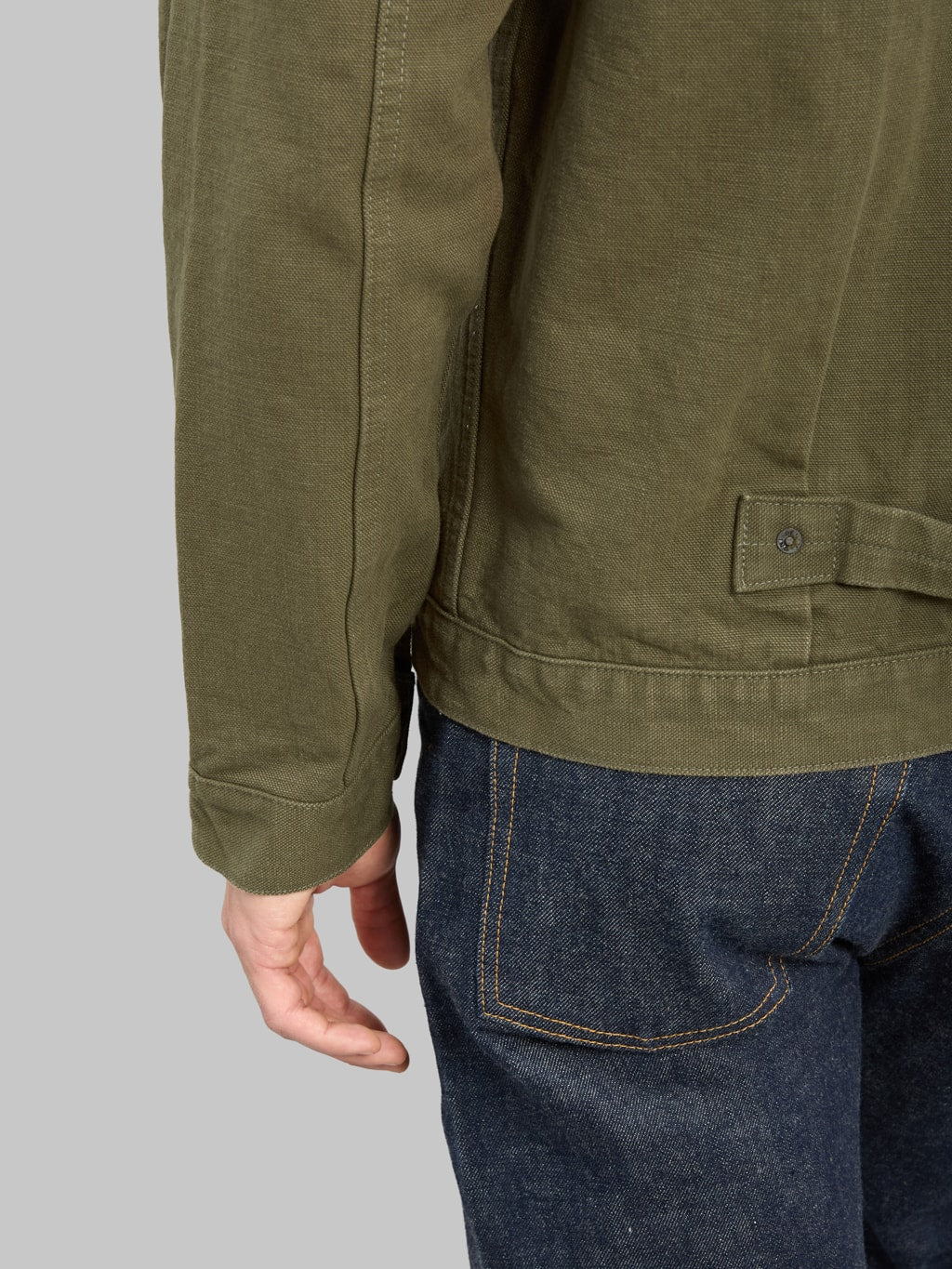 ONI Denim 01507L HOXOLB 13oz Jacket Olive Brown sleeve hem