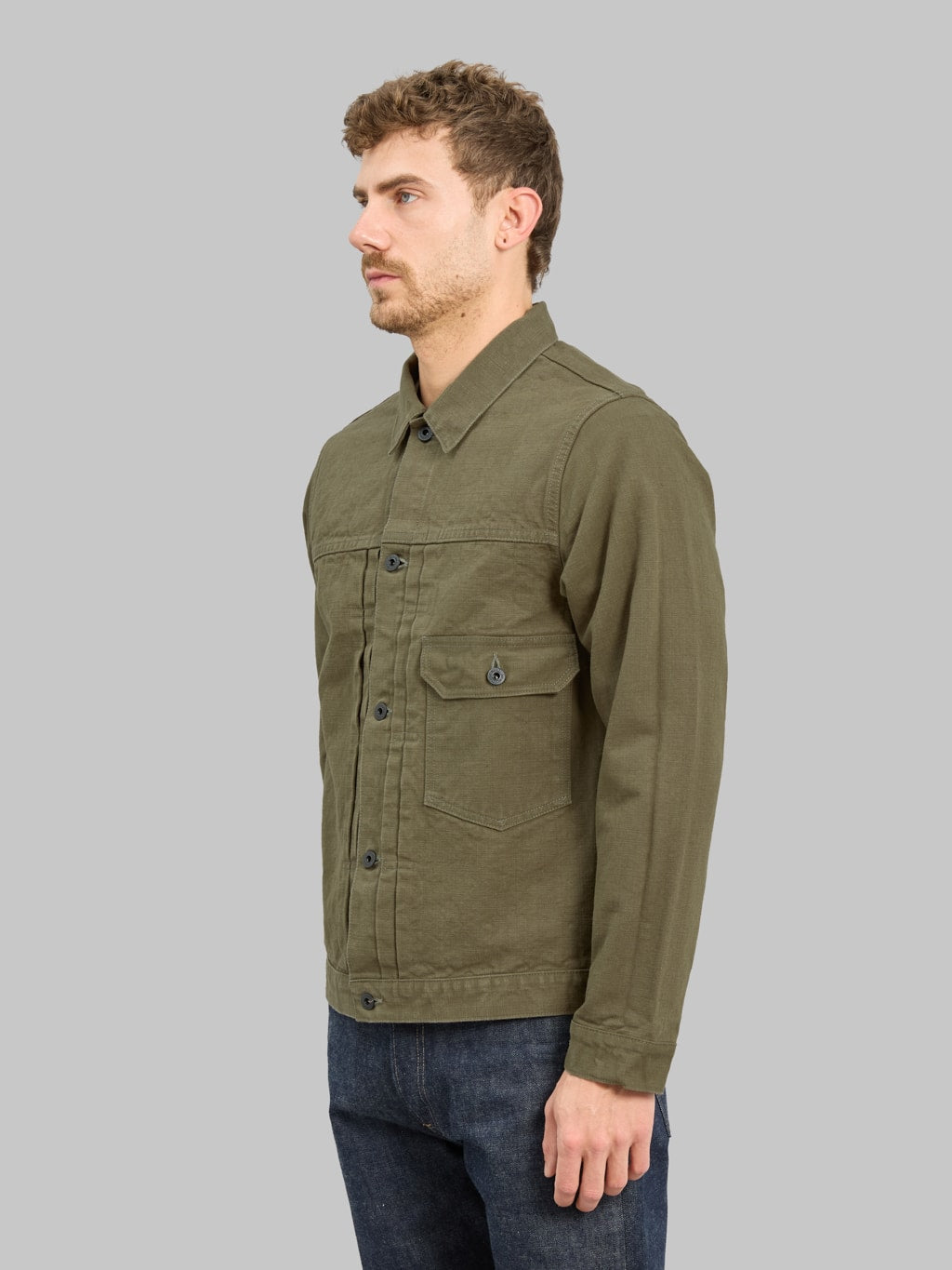 ONI Denim 01507L HOXOLB 13oz Jacket Olive Brown side fit