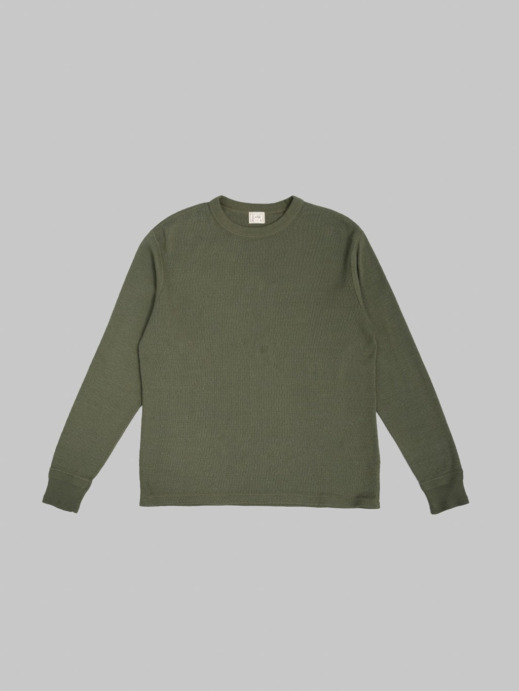 Loop & Weft Supima Long Honeycomb Knit Crewneck Thermal Army Olive - Redcast Heritage Co.
