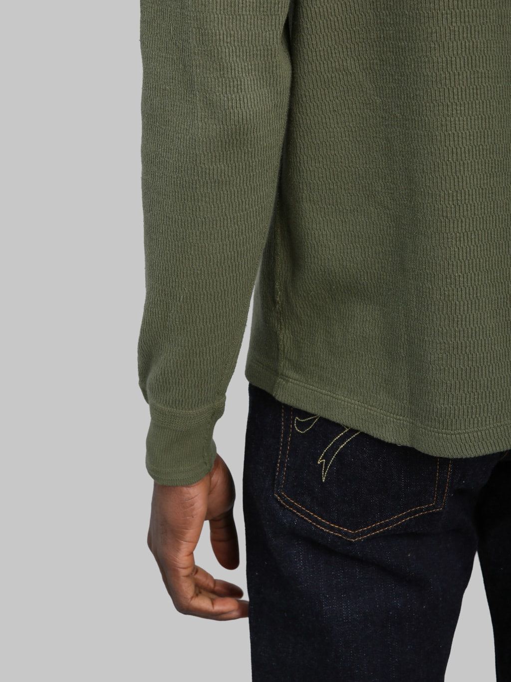 Loop & Weft Supima Long Honeycomb Knit Crewneck Thermal Army Olive - Redcast Heritage Co.