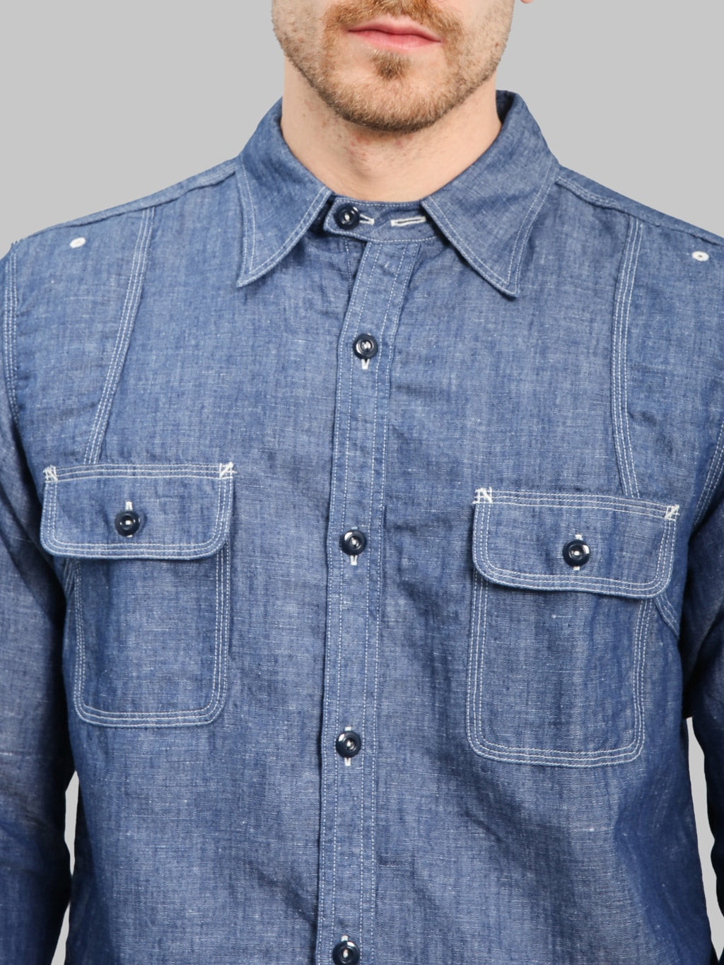 Pherrow's 770WS Chambray Work Shirt Sax Blue