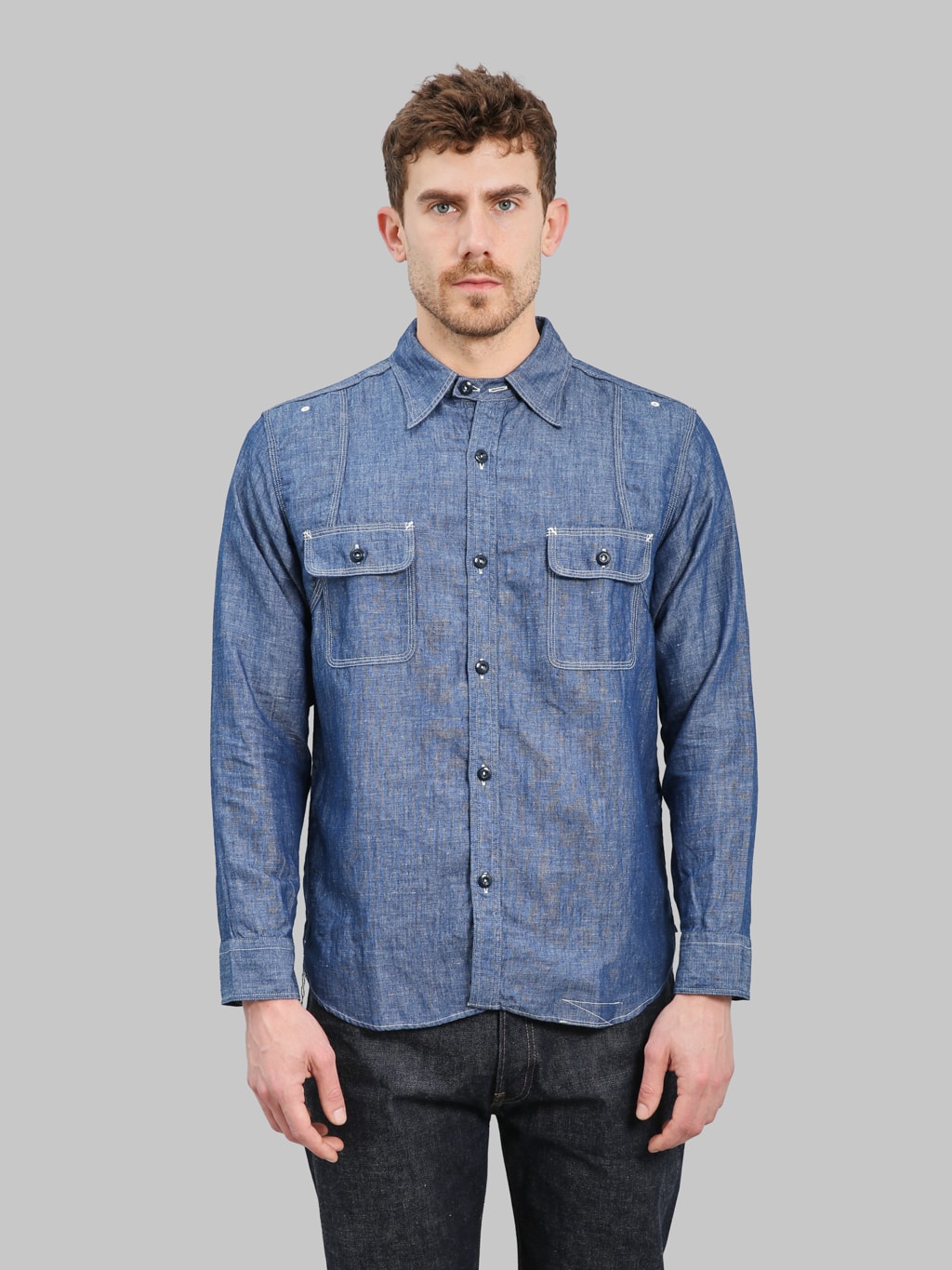 Pherrow's 770WS Chambray Work Shirt Sax Blue
