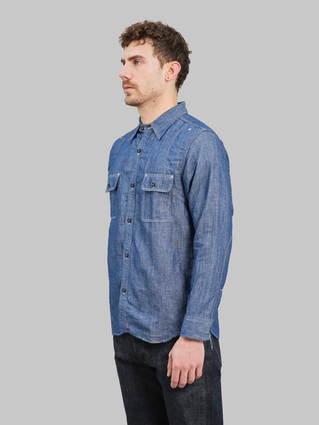 Pherrow's 770WS Chambray Work Shirt Sax Blue