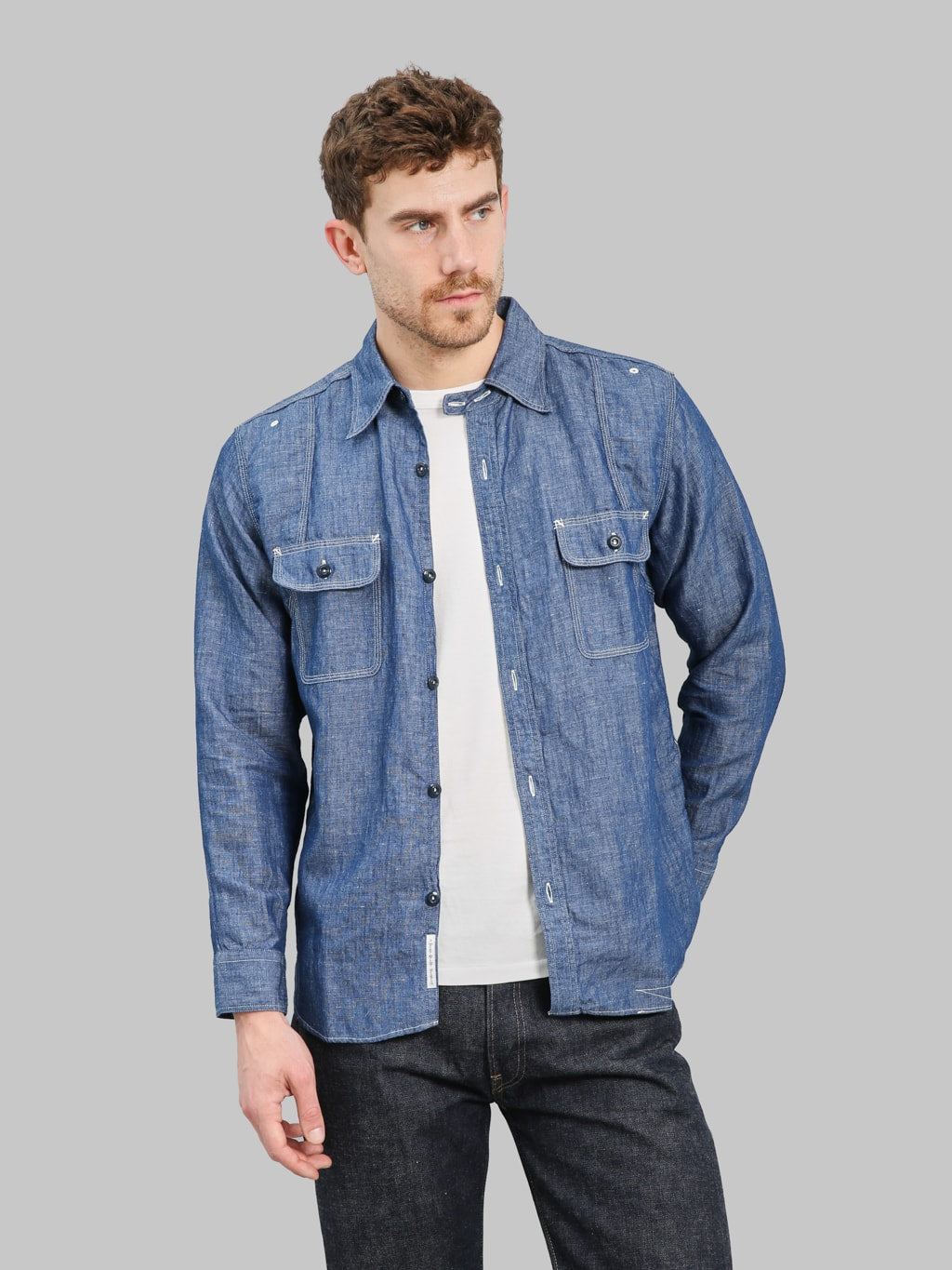 Pherrow's 770WS Chambray Work Shirt Sax Blue