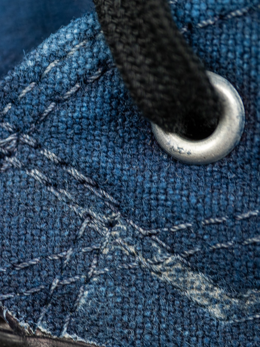 Pras shellcap low sneakers indigo hand dyed fabric texture