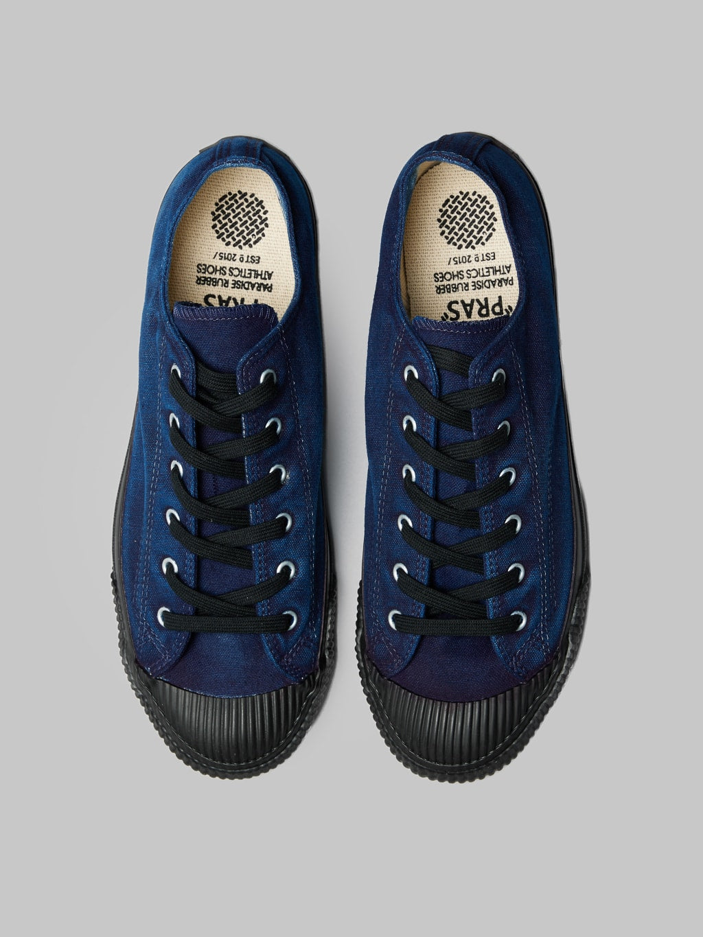Pras shellcap low sneakers indigo hand dyed up view