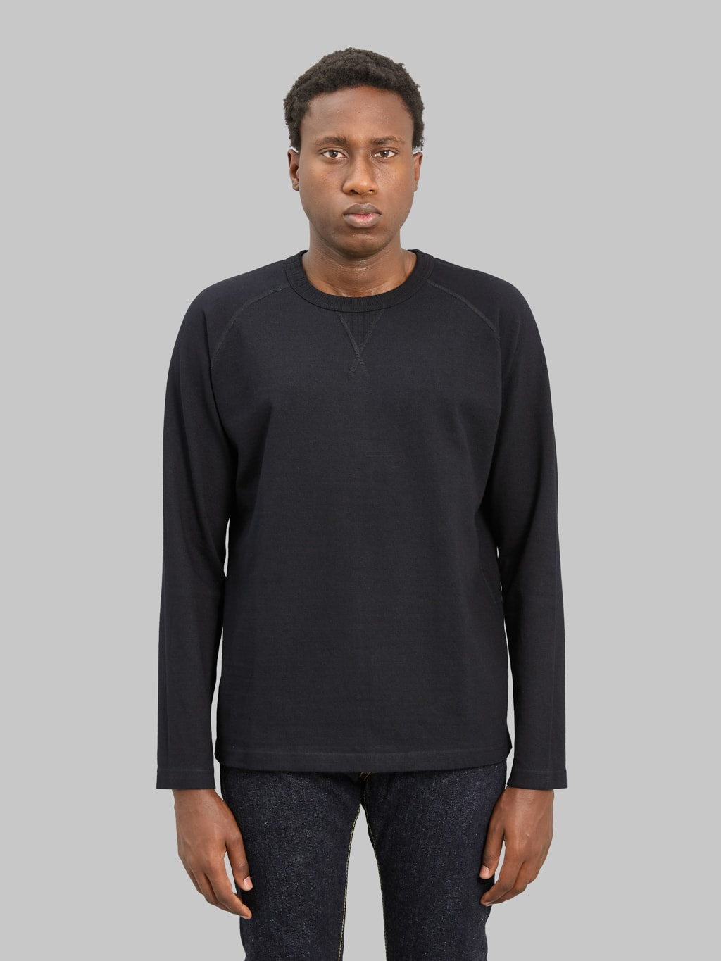 Pure Blue Japan 5413-IDBK 11oz Super Heavyweight Jersey Raglan Sweatshirt Indigo Black