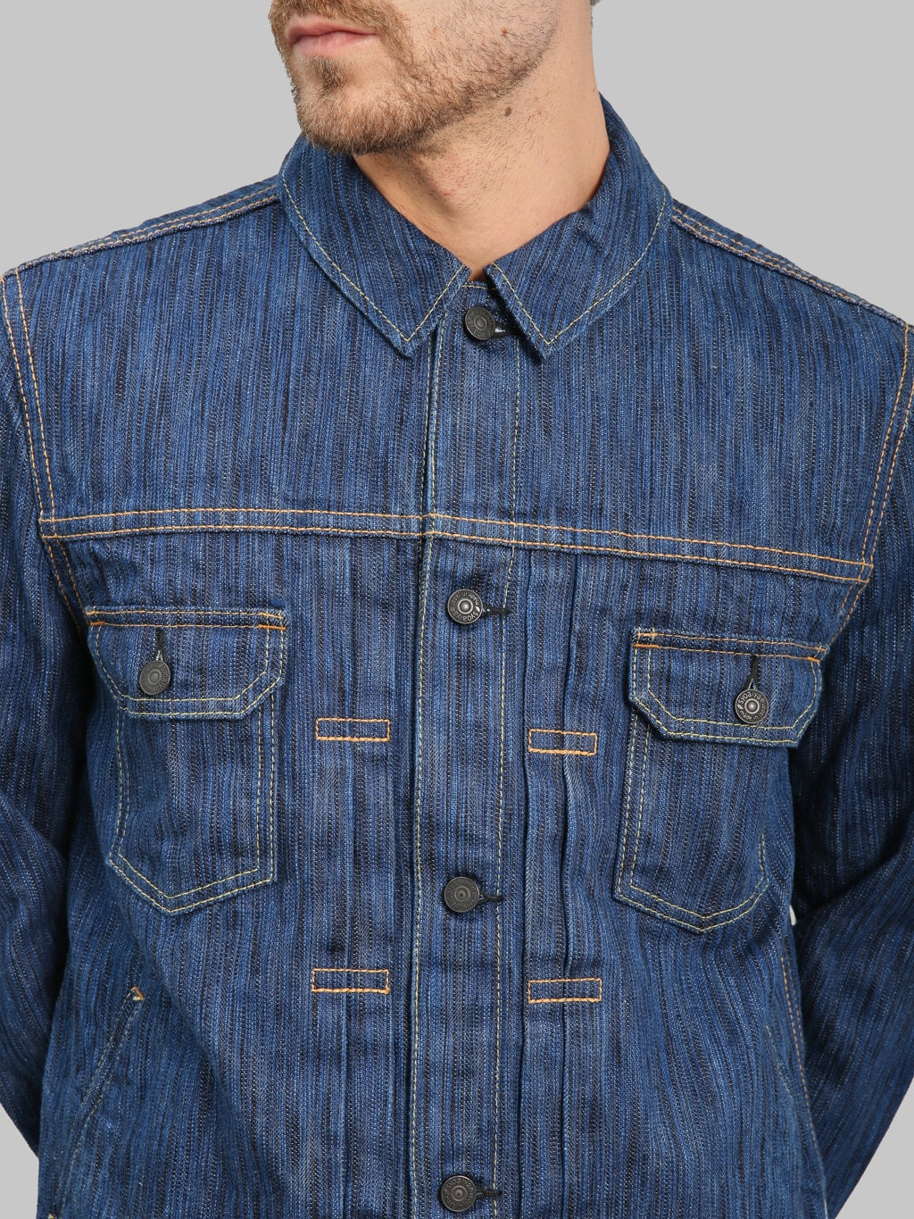 Pure Blue Japan 6225L Waterfall Type 2 Jacket Light Indigo chest
