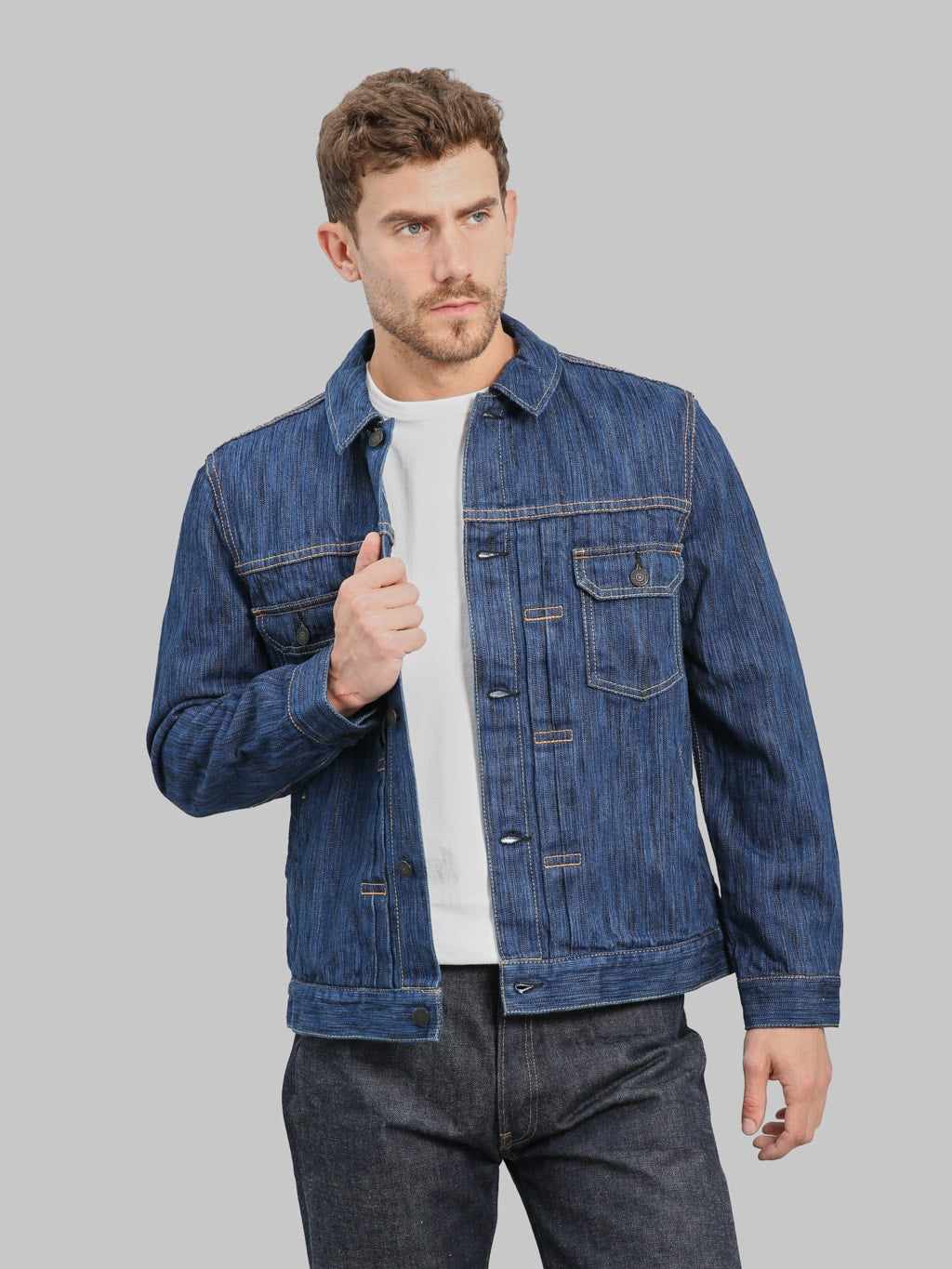Pure Blue Japan 6225L Waterfall Type 2 Jacket Light Indigo styled