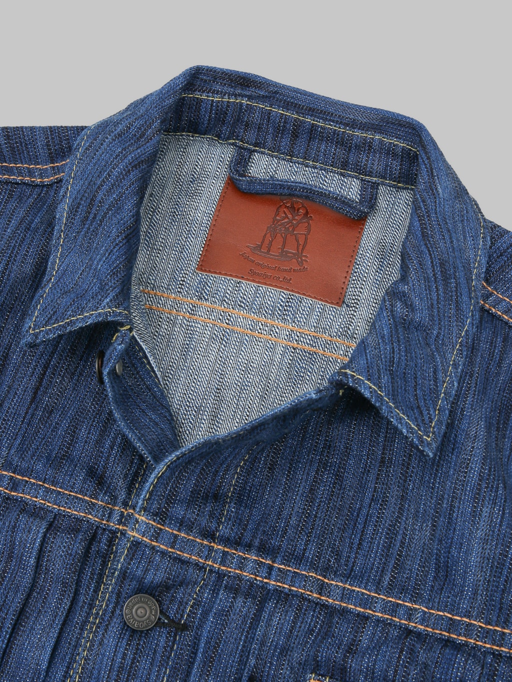 Pure Blue Japan 6225L Waterfall Type 2 Jacket Light Indigo leather patch